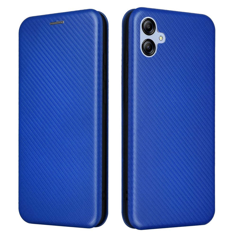 Samsung Galaxy A04e 4G / F04 4G / M04 4G Kolfibertextur Magnetiskt PU-läder mobilskal Korthållare Fullt Skyddande mobilflik