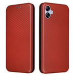 Samsung Galaxy A04e 4G / F04 4G / M04 4G Kolfibertextur Magnetiskt PU-läder mobilskal Korthållare Fullt Skyddande mobilflik