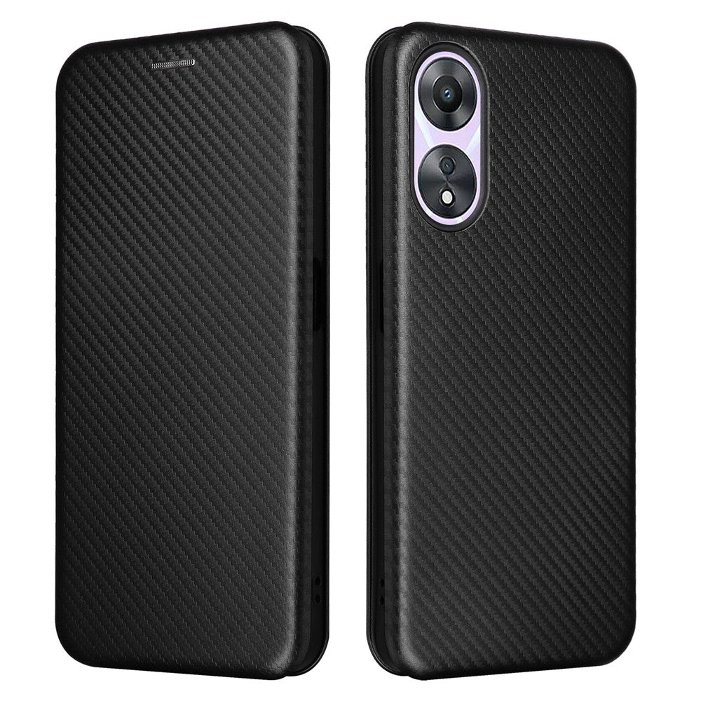 For Oppo A58 5G  Magnetic Auto-absorbed Carbon Fiber Texture PU Leather Phone Case Card Slot Stand Flip Cover