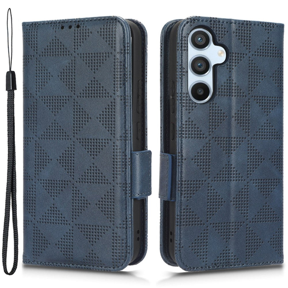 Til Samsung Galaxy A54 5G Anti-Drop PU-læderpung, beskyttende telefoncover med præget trekantmønster, standfunktion og håndrem