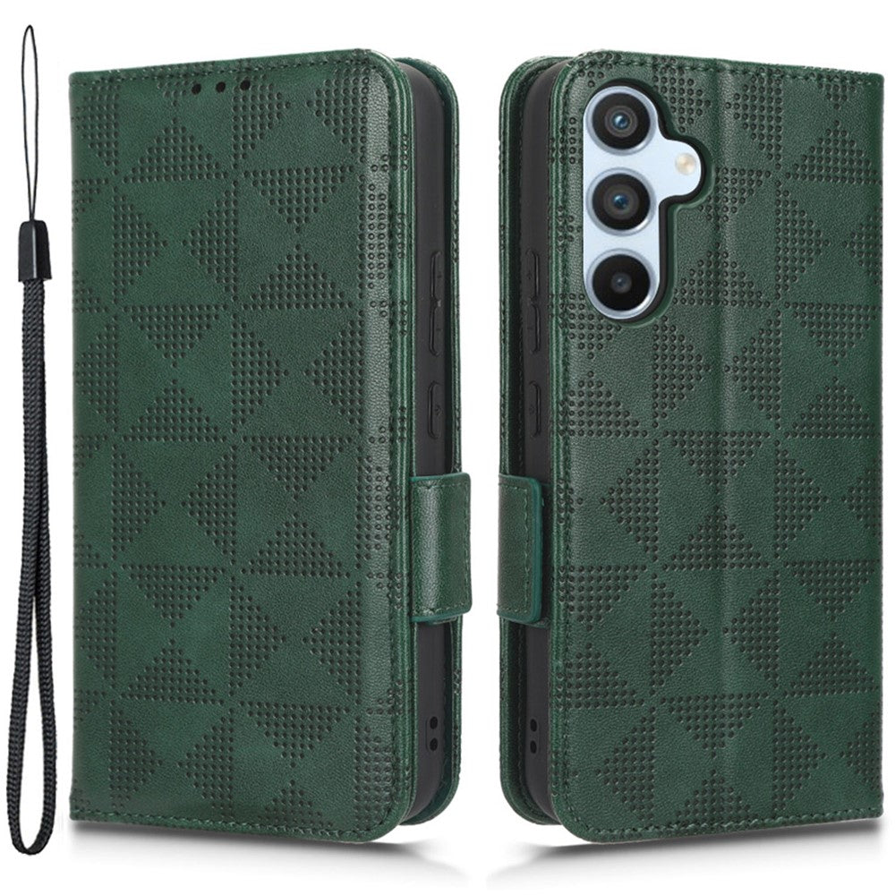 Til Samsung Galaxy A54 5G Anti-Drop PU-læderpung, beskyttende telefoncover med præget trekantmønster, standfunktion og håndrem