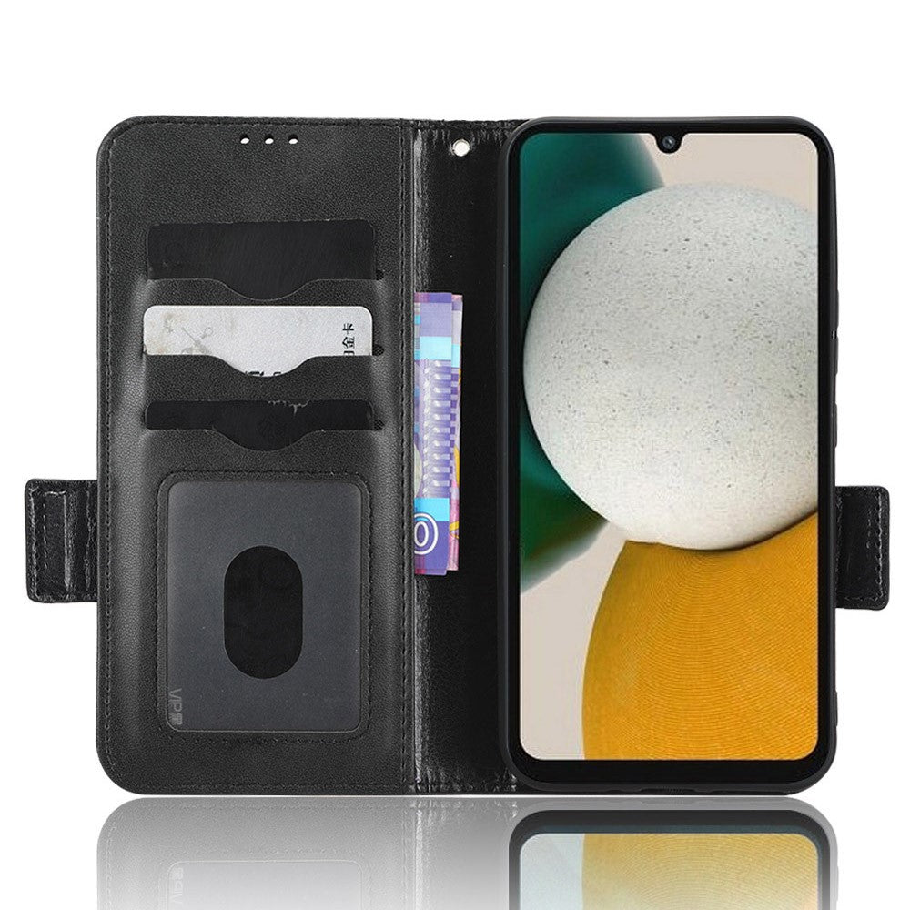 For Samsung Galaxy A34 5G Imprinted Triangle Pattern Phone Cover PU Leather Wallet Stand Cell Phone Case with Wrist Strap
