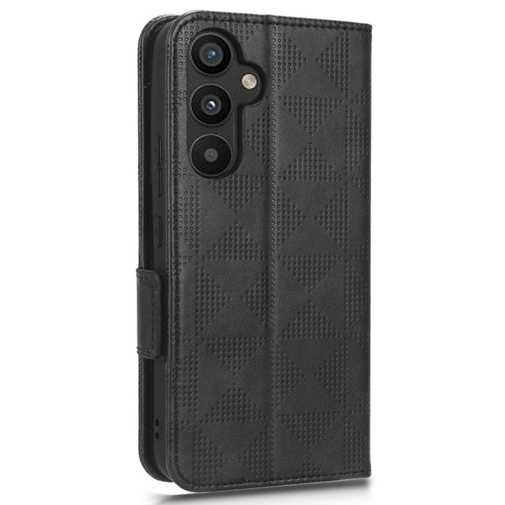 For Samsung Galaxy A34 5G Imprinted Triangle Pattern Phone Cover PU Leather Wallet Stand Cell Phone Case with Wrist Strap