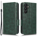 For Samsung Galaxy A34 5G Imprinted Triangle Pattern Phone Cover PU Leather Wallet Stand Cell Phone Case with Wrist Strap