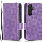 For Samsung Galaxy A34 5G Imprinted Triangle Pattern Phone Cover PU Leather Wallet Stand Cell Phone Case with Wrist Strap