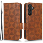 For Samsung Galaxy A34 5G Imprinted Triangle Pattern Phone Cover PU Leather Wallet Stand Cell Phone Case with Wrist Strap