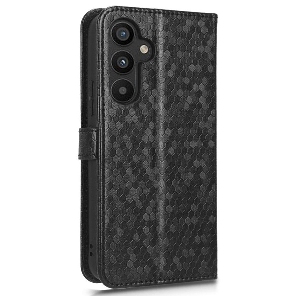 For Samsung Galaxy A34 5G Dot Pattern Imprinted Phone Cover PU Leather Shockproof Wallet Stand Cover with Strap
