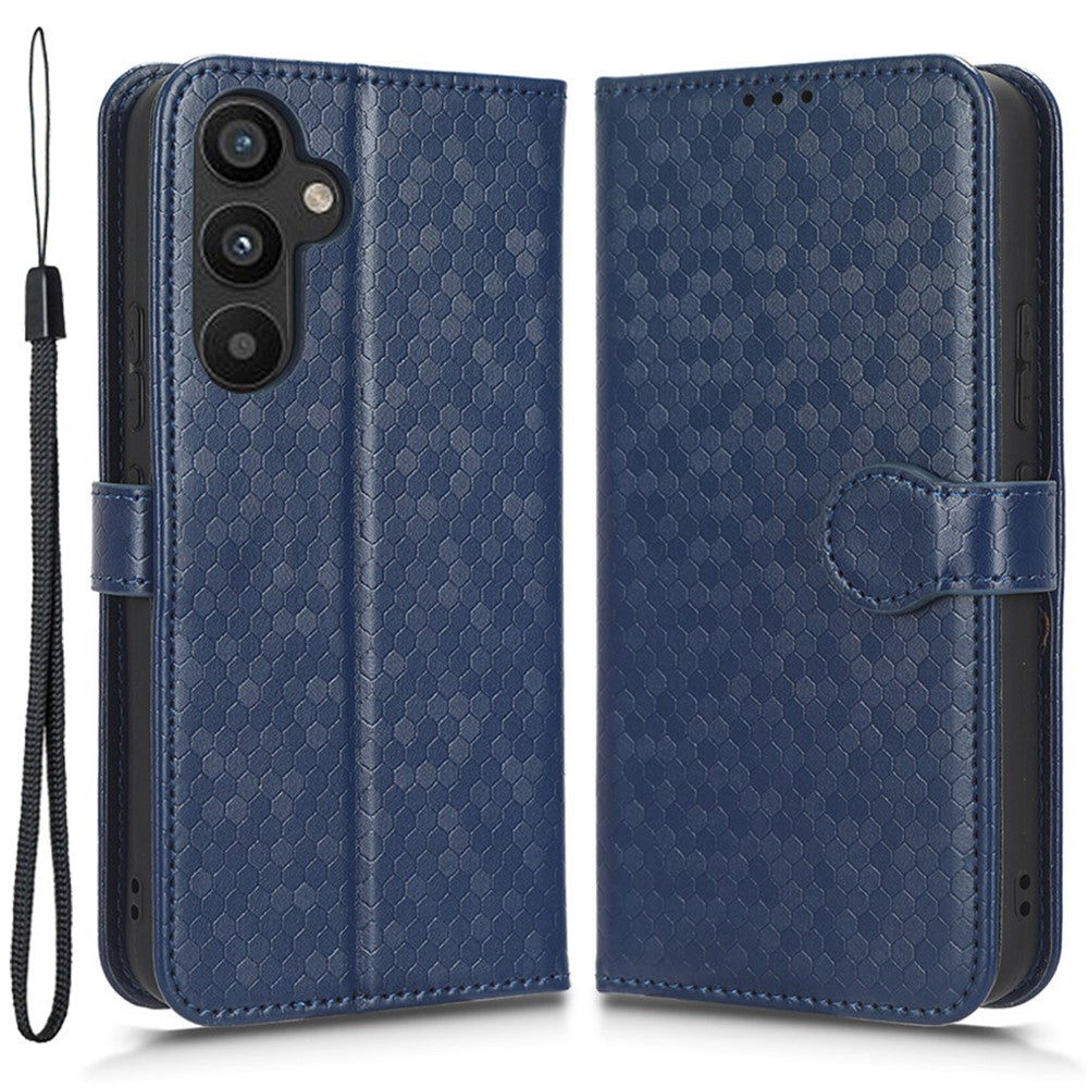 For Samsung Galaxy A34 5G Dot Pattern Imprinted Phone Cover PU Leather Shockproof Wallet Stand Cover with Strap