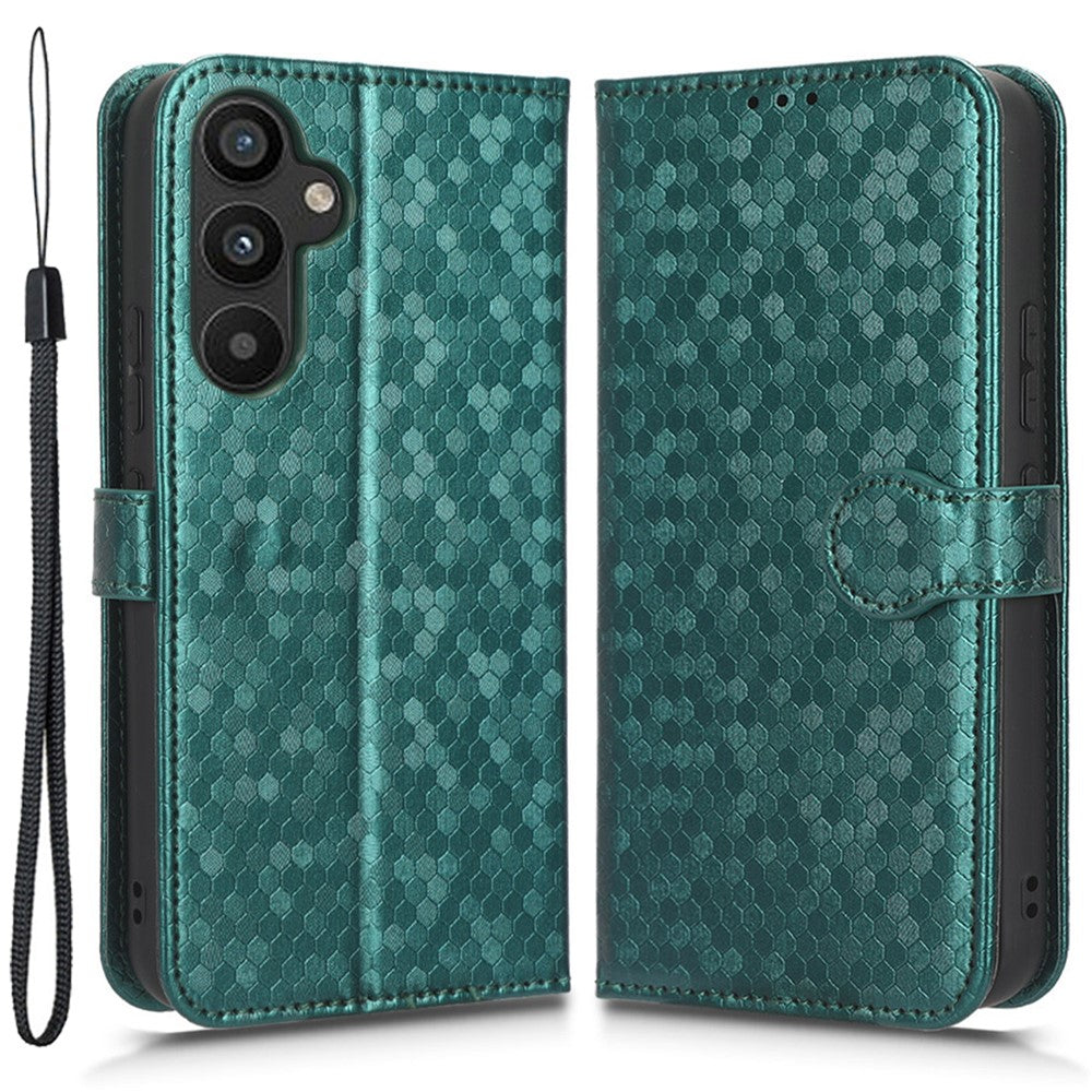 For Samsung Galaxy A34 5G Dot Pattern Imprinted Phone Cover PU Leather Shockproof Wallet Stand Cover with Strap