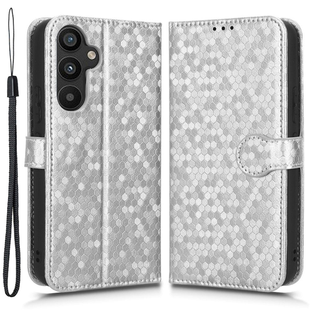 For Samsung Galaxy A34 5G Dot Pattern Imprinted Phone Cover PU Leather Shockproof Wallet Stand Cover with Strap