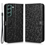 For Samsung Galaxy S23+ Mobile Phone Cover Dot Pattern Imprinted PU Leather Anti-Scratch Wallet Stand Case with Strap