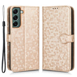 For Samsung Galaxy S23+ Mobile Phone Cover Dot Pattern Imprinted PU Leather Anti-Scratch Wallet Stand Case with Strap