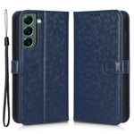 For Samsung Galaxy S23+ Mobile Phone Cover Dot Pattern Imprinted PU Leather Anti-Scratch Wallet Stand Case with Strap