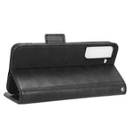 For Samsung Galaxy S23+ Cell Phone Case Imprinted Triangle Pattern Phone Cover PU Leather Wallet with Wrist Strap