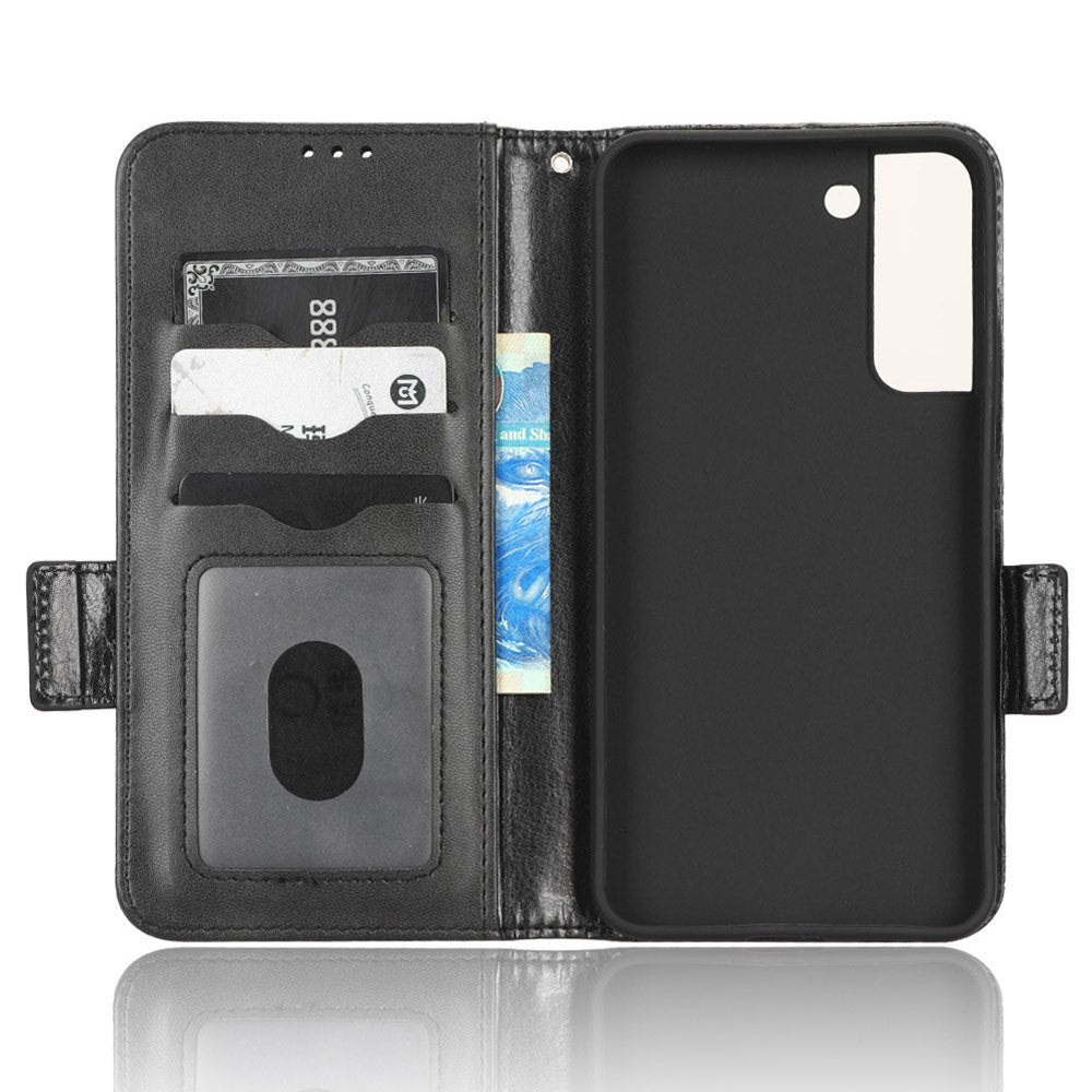 For Samsung Galaxy S23+ Cell Phone Case Imprinted Triangle Pattern Phone Cover PU Leather Wallet with Wrist Strap