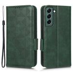 For Samsung Galaxy S23+ Cell Phone Case Imprinted Triangle Pattern Phone Cover PU Leather Wallet with Wrist Strap