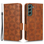 For Samsung Galaxy S23+ Cell Phone Case Imprinted Triangle Pattern Phone Cover PU Leather Wallet with Wrist Strap