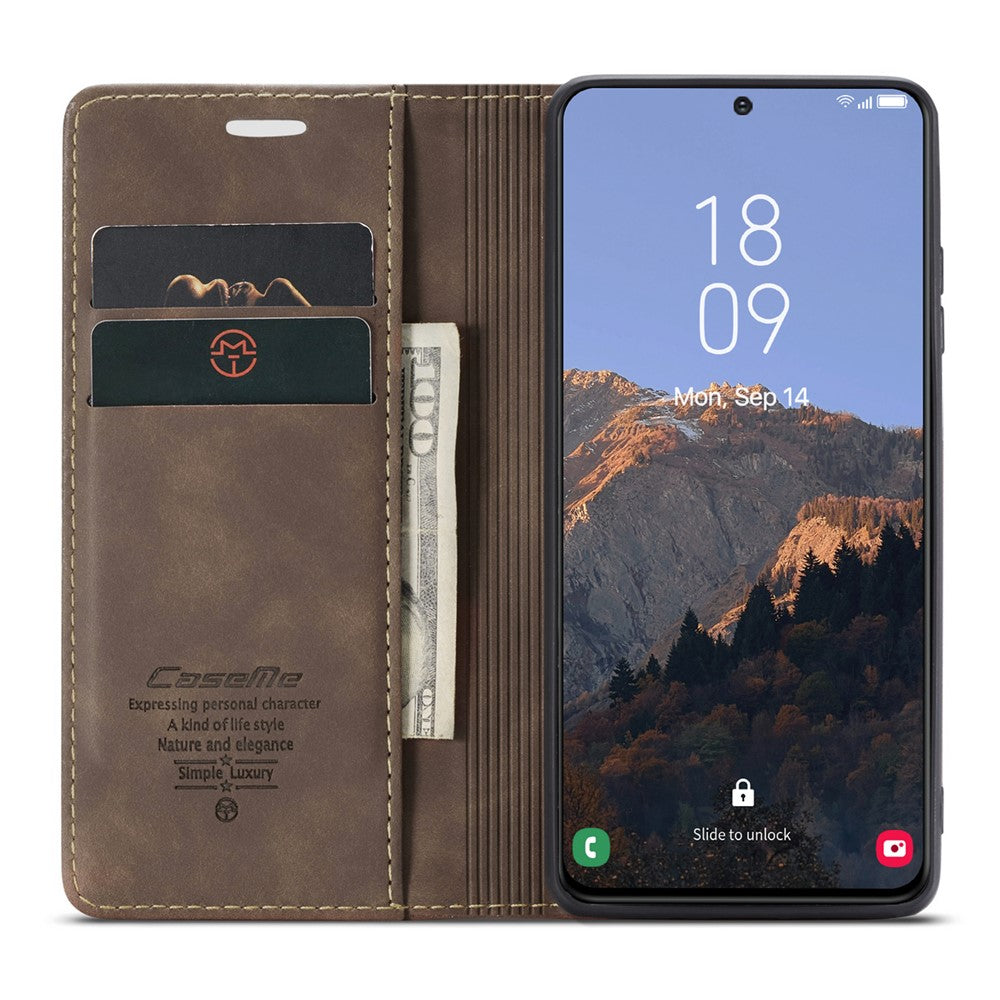 CASEME 013-serien för Samsung Galaxy S23+, stativfunktion, PU-läder, plånboksfodral, fullt skydd, magnetiskt, självabsorberande mobilfodral