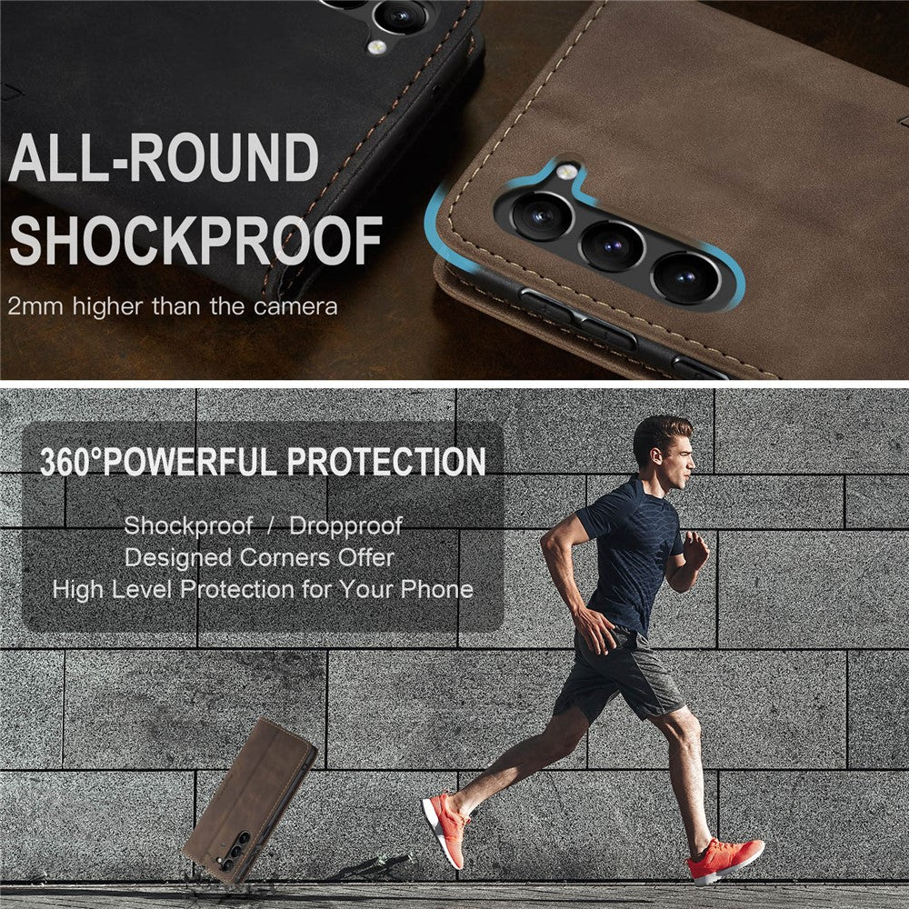 CASEME 013-serien för Samsung Galaxy S23+, stativfunktion, PU-läder, plånboksfodral, fullt skydd, magnetiskt, självabsorberande mobilfodral