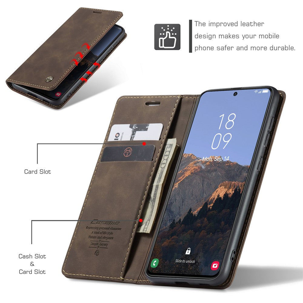 CASEME 013-serien för Samsung Galaxy S23+, stativfunktion, PU-läder, plånboksfodral, fullt skydd, magnetiskt, självabsorberande mobilfodral