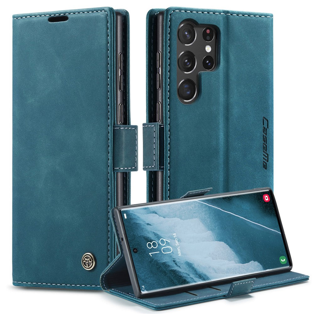CASEME 013-serien til Samsung Galaxy S23 Ultra Stativfunktion Fuldindpakket PU-læderpungcover Magnetisk automatisk absorberende telefoncover
