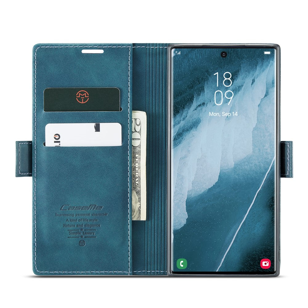 CASEME 013-serien til Samsung Galaxy S23 Ultra Stativfunktion Fuldindpakket PU-læderpungcover Magnetisk automatisk absorberende telefoncover