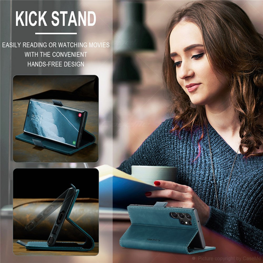 CASEME 013-serien til Samsung Galaxy S23 Ultra Stativfunktion Fuldindpakket PU-læderpungcover Magnetisk automatisk absorberende telefoncover
