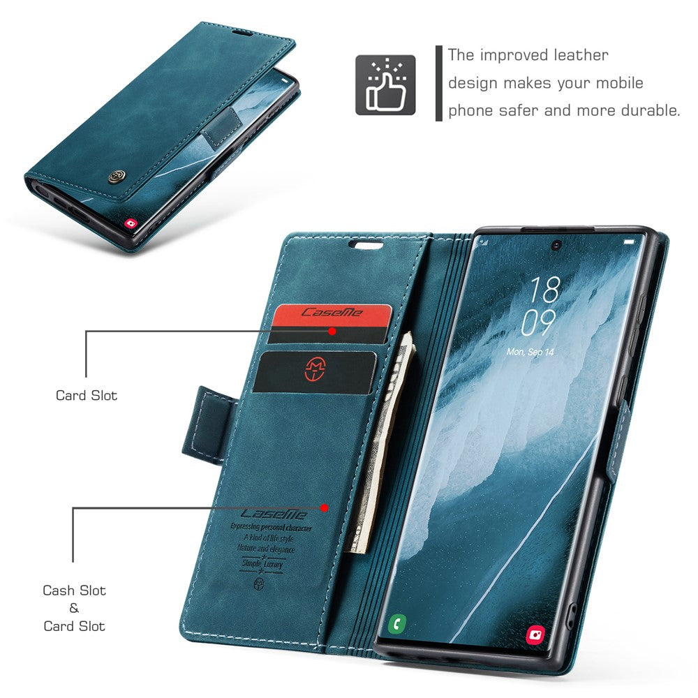 CASEME 013-serien til Samsung Galaxy S23 Ultra Stativfunktion Fuldindpakket PU-læderpungcover Magnetisk automatisk absorberende telefoncover