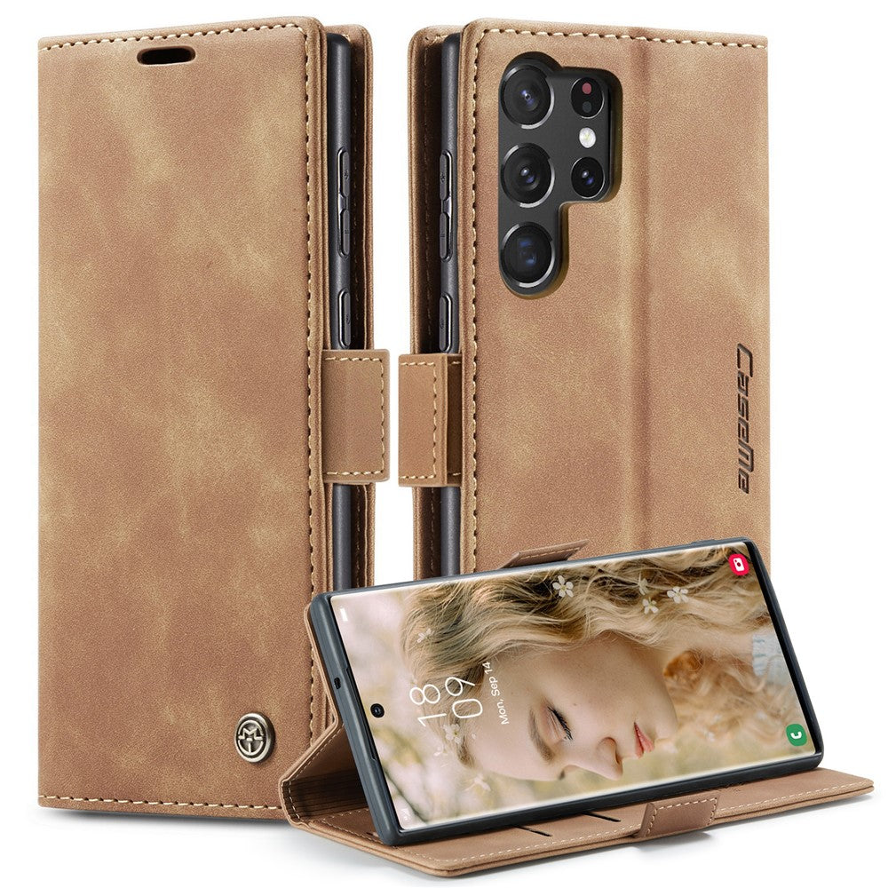 CASEME 013-serien til Samsung Galaxy S23 Ultra Stativfunktion Fuldindpakket PU-læderpungcover Magnetisk automatisk absorberende telefoncover