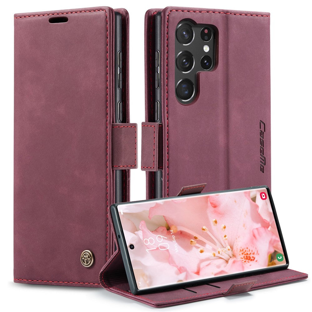 CASEME 013-serien til Samsung Galaxy S23 Ultra Stativfunktion Fuldindpakket PU-læderpungcover Magnetisk automatisk absorberende telefoncover