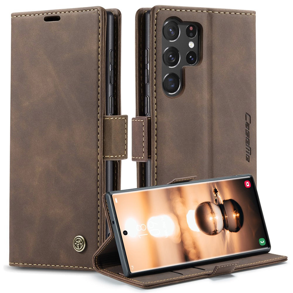 CASEME 013-serien til Samsung Galaxy S23 Ultra Stativfunktion Fuldindpakket PU-læderpungcover Magnetisk automatisk absorberende telefoncover
