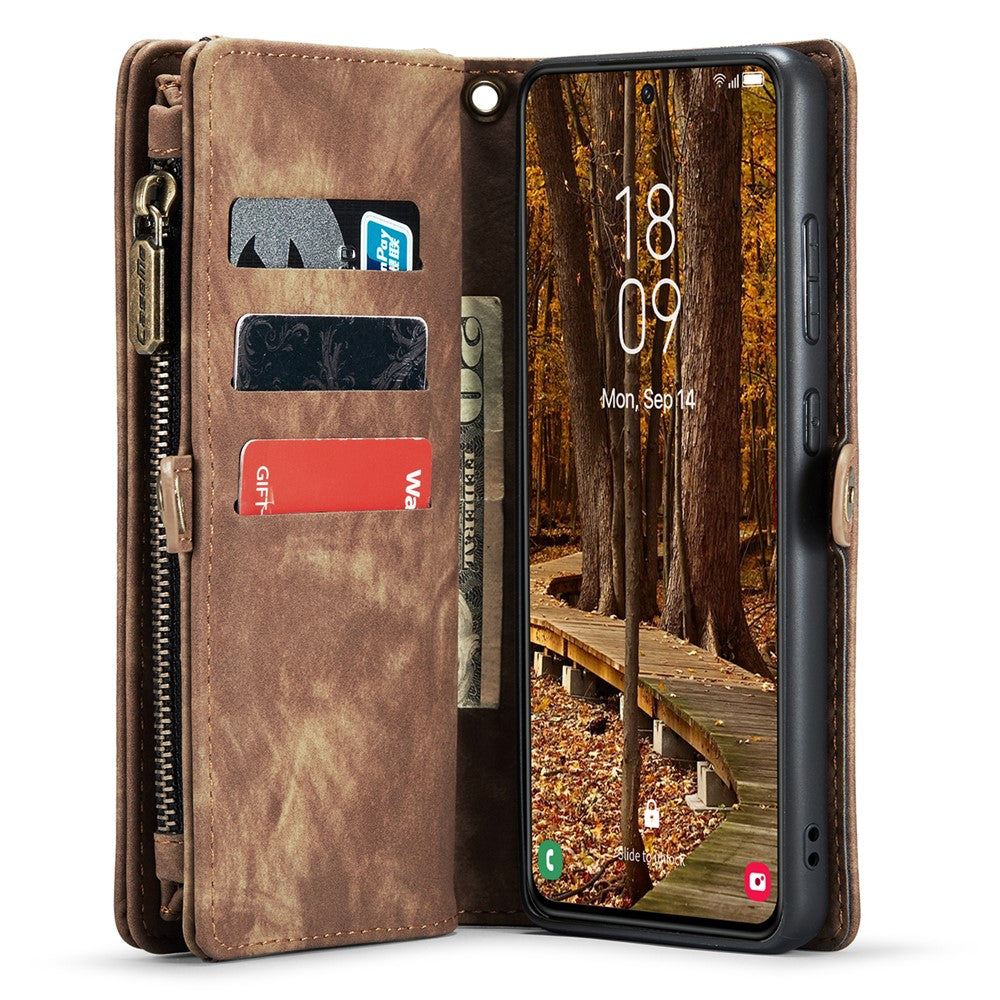 CASEME 008 Series for Samsung Galaxy S23 Multi-Functional PU Leather Foldable Stand Cover Detachable Magnetic Zipper Wallet Case