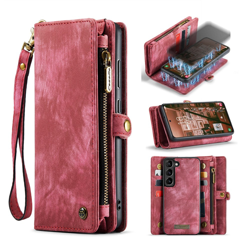 CASEME 008 Series for Samsung Galaxy S23 Multi-Functional PU Leather Foldable Stand Cover Detachable Magnetic Zipper Wallet Case