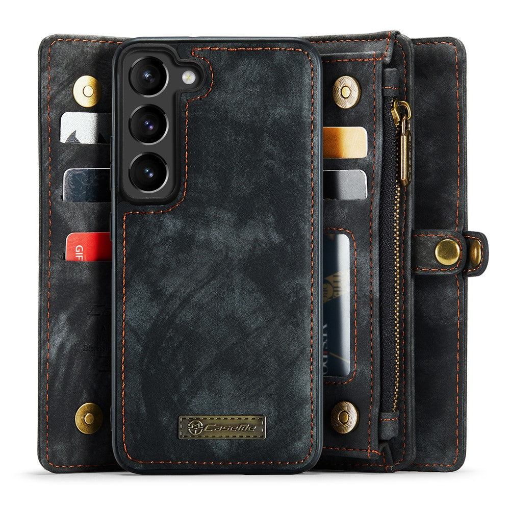 CASEME 008-serien för Samsung Galaxy S23+ multifunktionellt PU-läder handsfree-stativ fällbart fodral med avtagbart magnetiskt dragkedja plånboksfodral