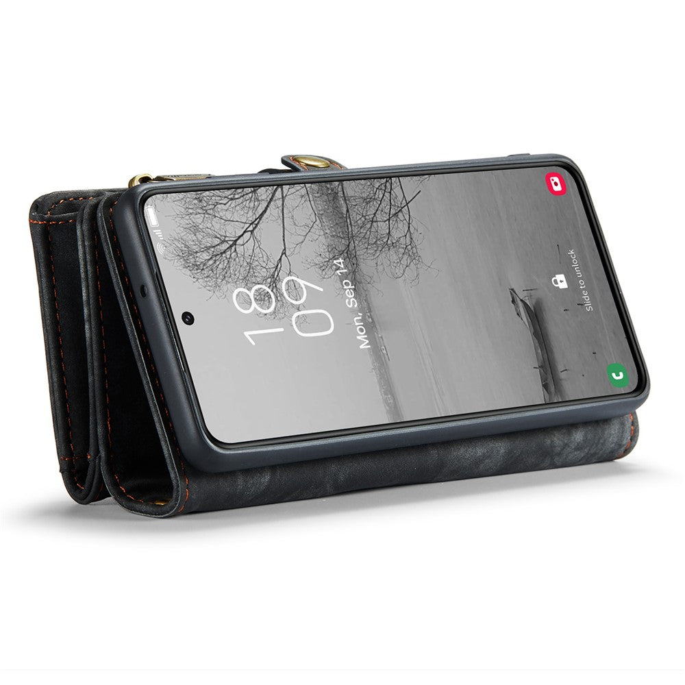 CASEME 008-serien för Samsung Galaxy S23+ multifunktionellt PU-läder handsfree-stativ fällbart fodral med avtagbart magnetiskt dragkedja plånboksfodral
