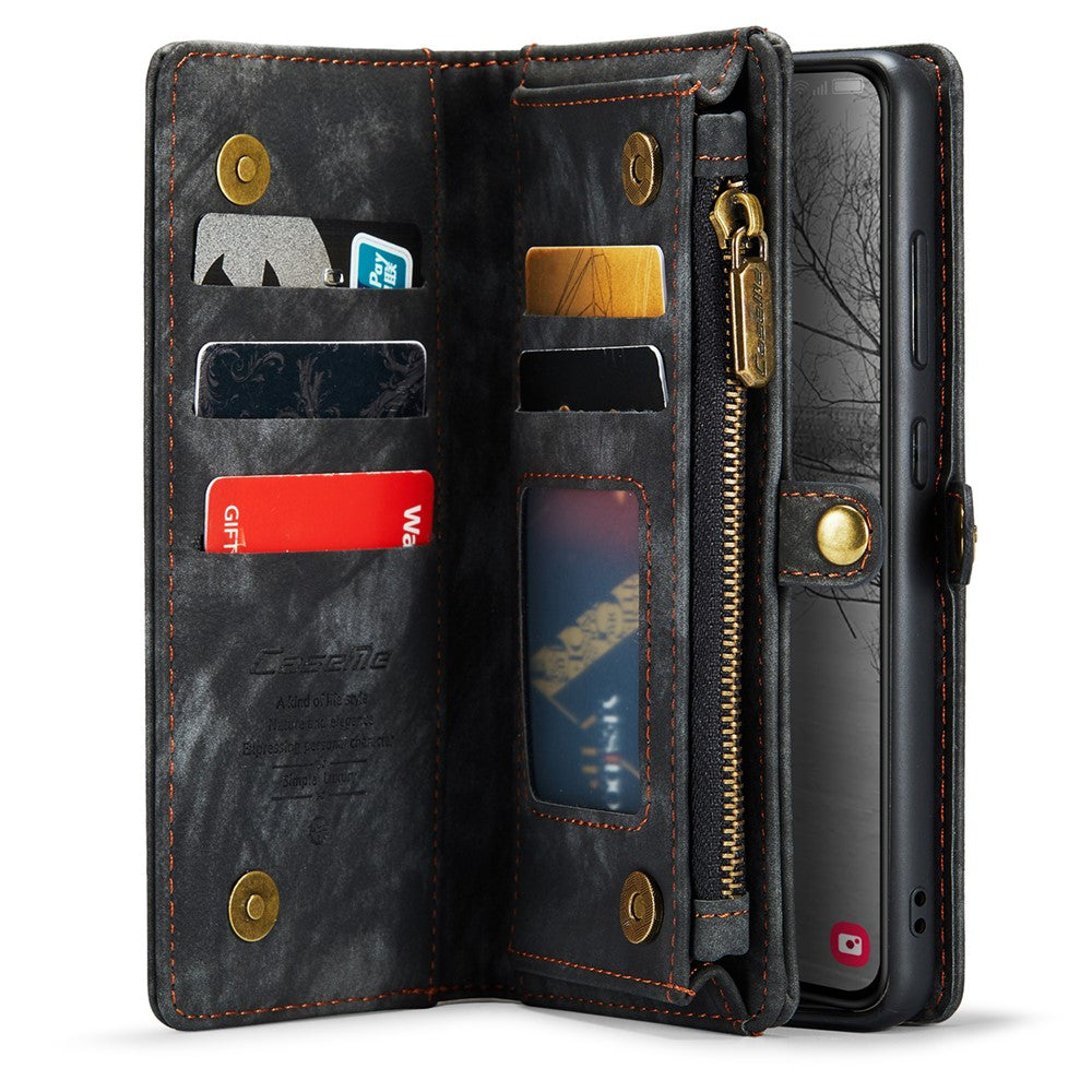 CASEME 008-serien för Samsung Galaxy S23+ multifunktionellt PU-läder handsfree-stativ fällbart fodral med avtagbart magnetiskt dragkedja plånboksfodral