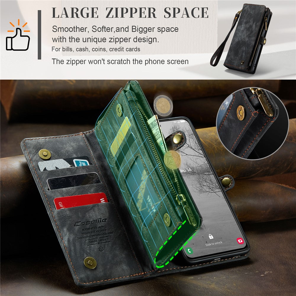 CASEME 008-serien för Samsung Galaxy S23+ multifunktionellt PU-läder handsfree-stativ fällbart fodral med avtagbart magnetiskt dragkedja plånboksfodral