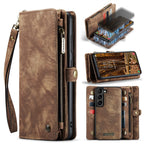 CASEME 008-serien för Samsung Galaxy S23+ multifunktionellt PU-läder handsfree-stativ fällbart fodral med avtagbart magnetiskt dragkedja plånboksfodral