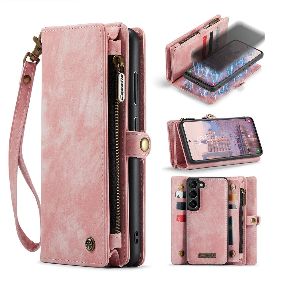 CASEME 008-serien för Samsung Galaxy S23+ multifunktionellt PU-läder handsfree-stativ fällbart fodral med avtagbart magnetiskt dragkedja plånboksfodral