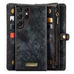 CASEME multifunktionelt justerbart folio-etui i PU-læder med stativ, foldbart, aftageligt, magnetisk, med lynlås og pung, 008-serien, til Samsung Galaxy S23 Ultra