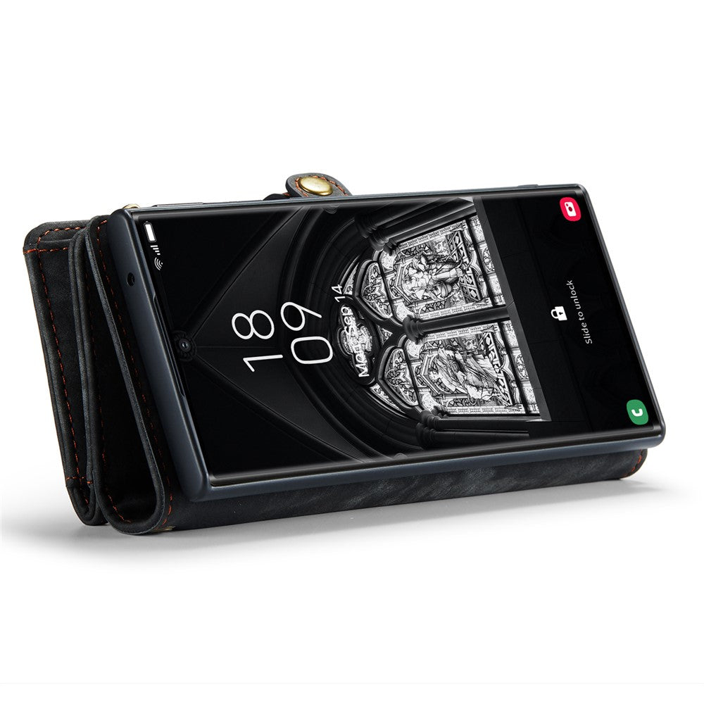 CASEME multifunktionelt justerbart folio-etui i PU-læder med stativ, foldbart, aftageligt, magnetisk, med lynlås og pung, 008-serien, til Samsung Galaxy S23 Ultra