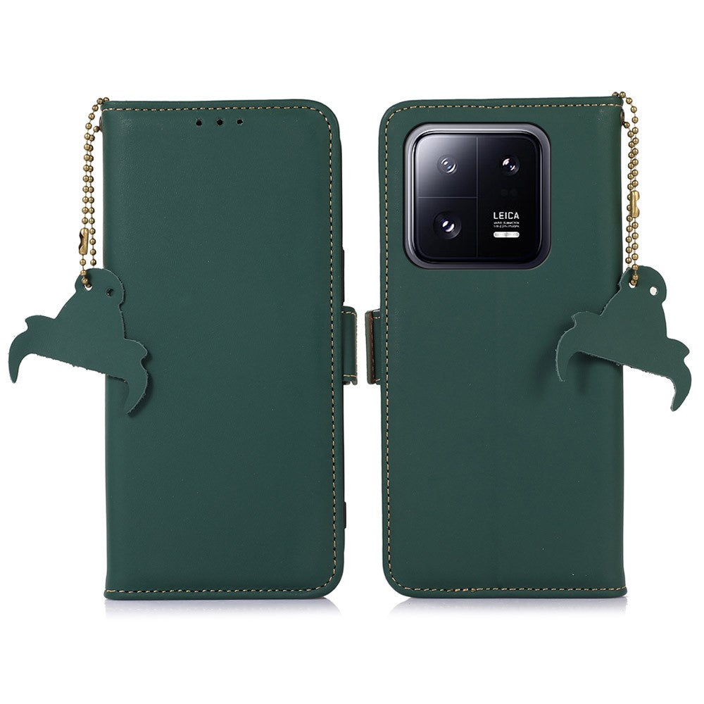 For Xiaomi 13 5G RFID Blocking Phone Case Genuine Leather Hands-free Stand Wallet Magnetic Flip Cover