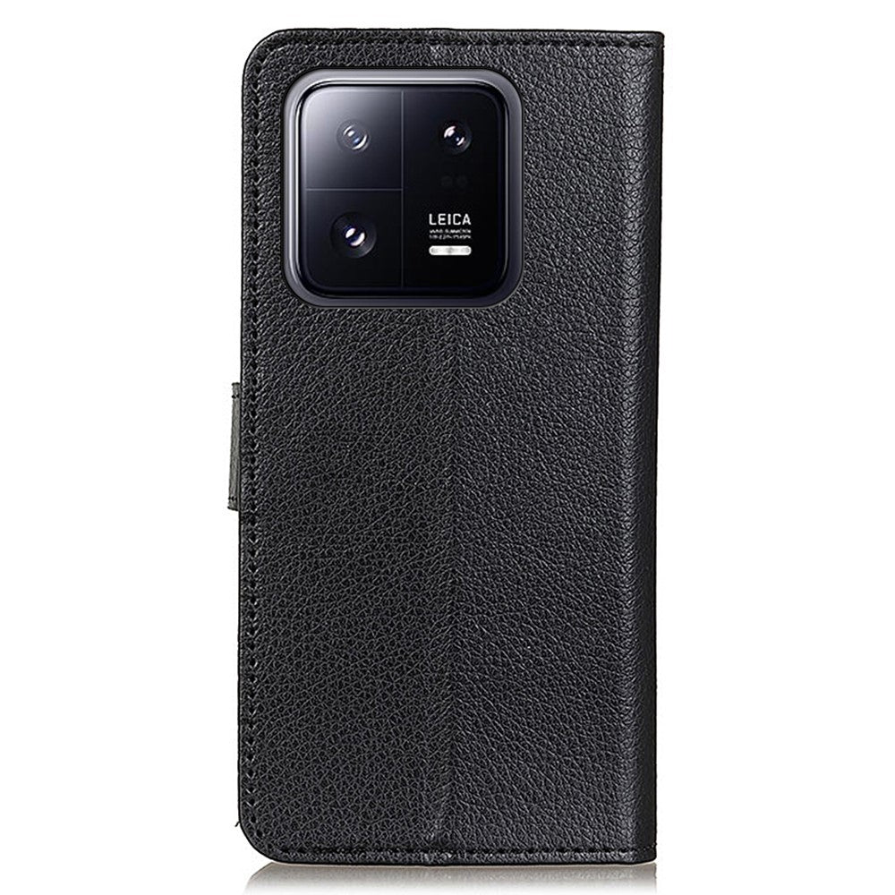 Litchi Texture Phone Case for Xiaomi 13 5G, PU Leather Shockproof Viewing Stand Wallet Cover