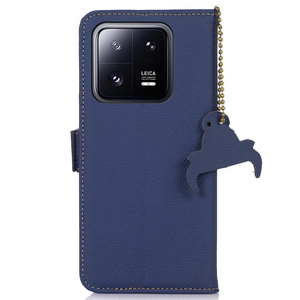 For Xiaomi 13 Pro 5G Shockproof Genuine Leather Phone Case Side Magnetic Closure Phone Shell RFID Blocking Wallet Phone Stand Cover