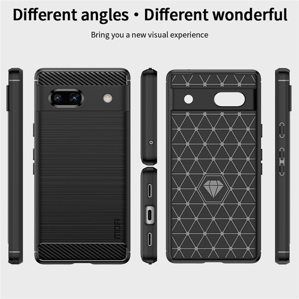 MOFI JK TPU Series-1 for Google Pixel 7a Drop-proof Phone Case Carbon Fiber Brushed TPU Scratch-resistant Phone Back Cover