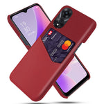 For Oppo A58 5G Cloth Texture Drop-proof Phone Case with Card Slot PU Leather Coated Hard PC Wear-resistant Phone Back Cover