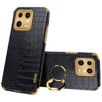 For Xiaomi 13 5G Ring Kickstand Electroplating Phone Case Bump Proof Crocodile Texture PU Leather Coated TPU Cover