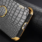 For Xiaomi 13 5G Ring Kickstand Electroplating Phone Case Bump Proof Crocodile Texture PU Leather Coated TPU Cover