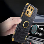 For Xiaomi 13 5G Ring Kickstand Electroplating Phone Case Bump Proof Crocodile Texture PU Leather Coated TPU Cover