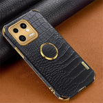 For Xiaomi 13 5G Ring Kickstand Electroplating Phone Case Bump Proof Crocodile Texture PU Leather Coated TPU Cover